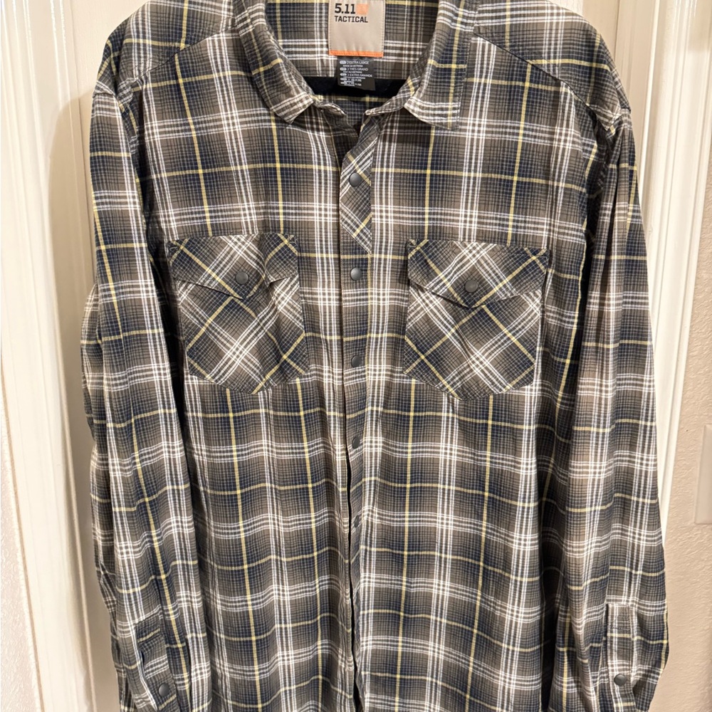 5.11 Tactical Men's Black, Green, and Yellow Plaid Shirt